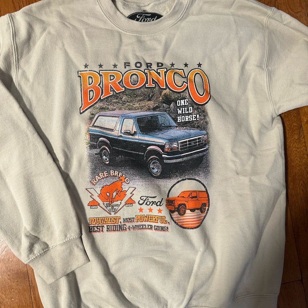 Ford Bronco Cream Sweatshirt with Orange Graphics